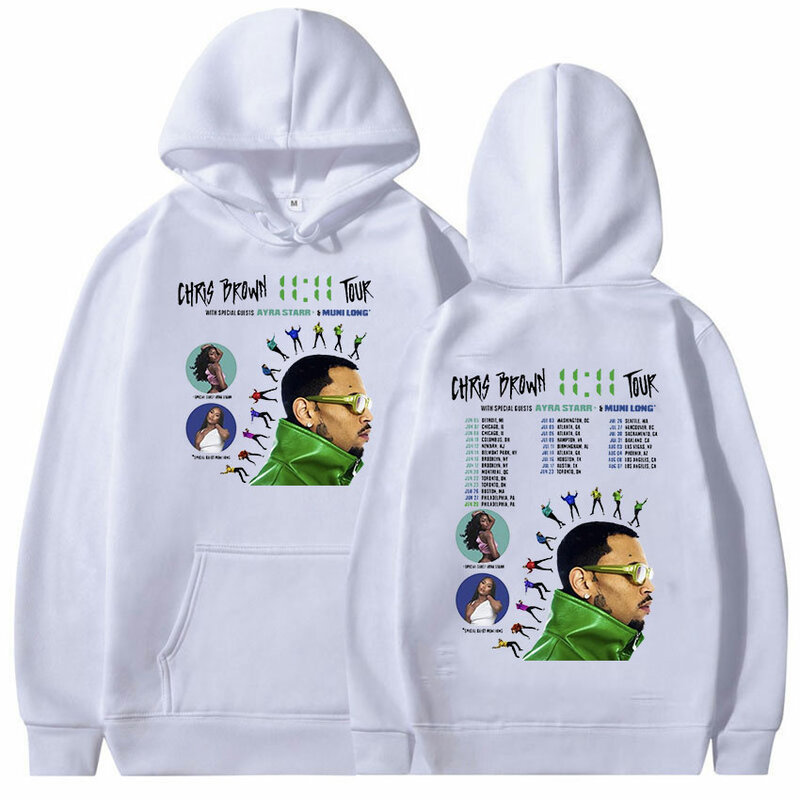 New 2024 Chris Brown 11:11 Tour Album Hoodie Men's Hip Hop Fashion Oversized Sweatshirt Unisex Retro Pullover Hoodies Streetwear