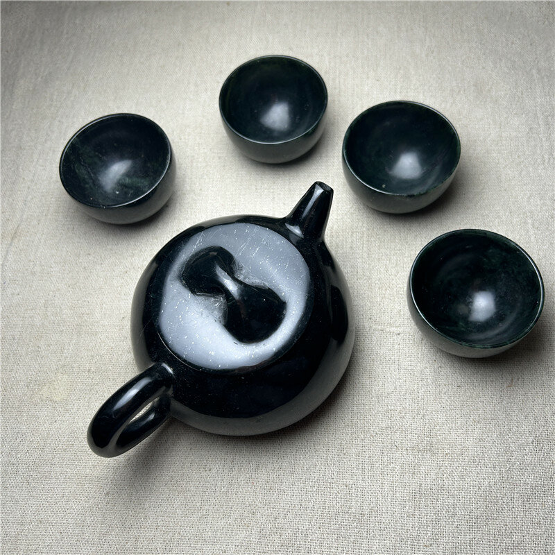 Темно-зеленый нефритовый чайник, набор для лекарств, каменный чайный набор, Нефритовый чайник, чашка для воды из темно-нефрита