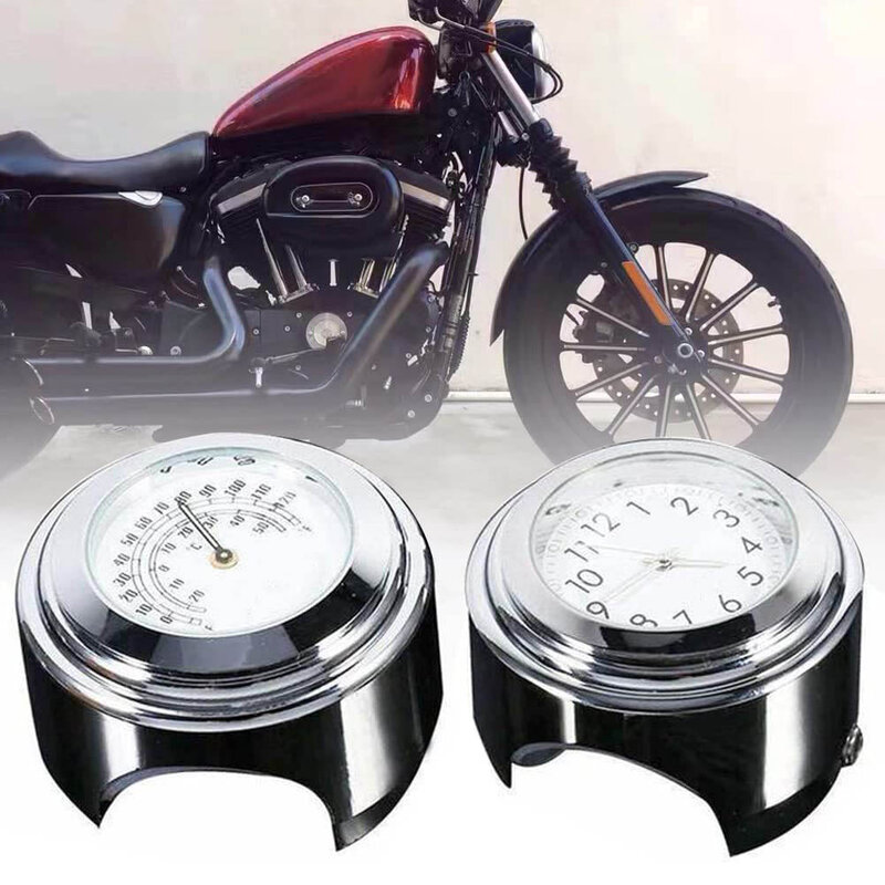2pcs 7/8" 1 Inch Motorcycle Handlebar Clock Thermometer Universal Motorbike 22mm-25mm Handlebar Mount Clock Thermometer