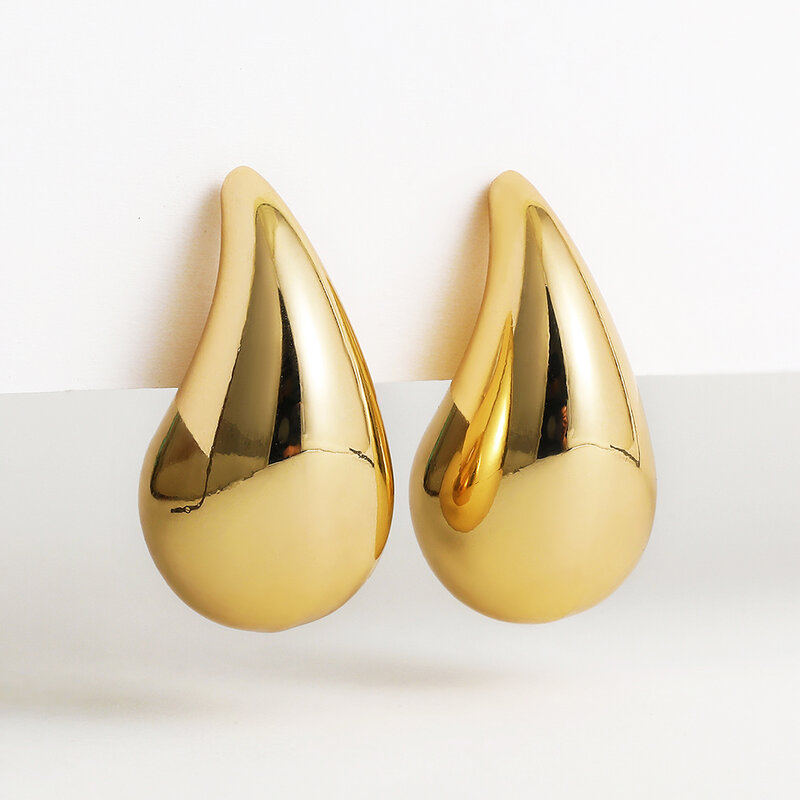 Metal Gold Chunky Water Drop Half Empty Earrings for Women Teardrop Lightweight Smooth Waterdrop Hoop Earrings Trendy Jewelry