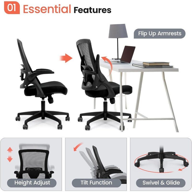 Kursi jaring punggung tinggi dapat disesuaikan dan desain ergonomis, kursi komputer kantor rumah, dukungan Lumbar eksekutif
