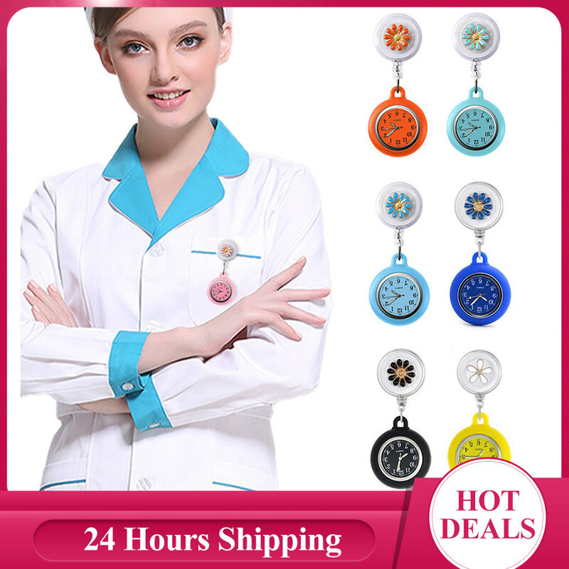 Reloj de enfermera para hombre y mujer, accesorio de cuarzo con flores retráctiles, colorido, de bolsillo, con dibujos animados, para Doctor y Hospital