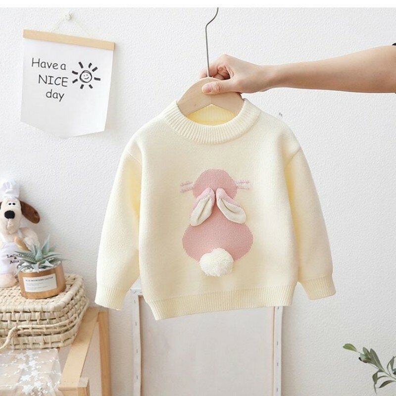 Girls' Sweater Rabbit Fashionable Little Girls' Winter and Autumn Wear Plush Children's Latest Sweater Baby Knit