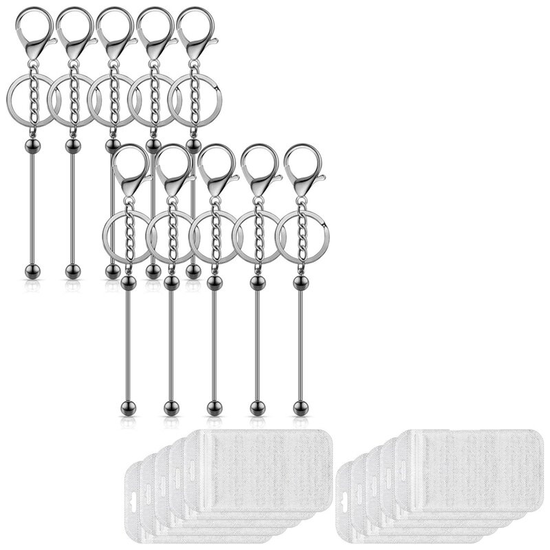 Kit de barres de porte-clés perlables, ensemble de barres de porte-clés bricolage, 10 barres de porte-clés perlables, 10 poudres refermables