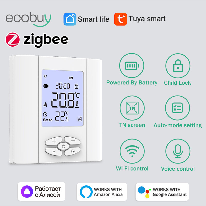 Zigbee Tuya baterai pemanas pintar, termostat untuk ketel Gas air pengontrol pemanas lantai Alexa Google Home Assistant Alice