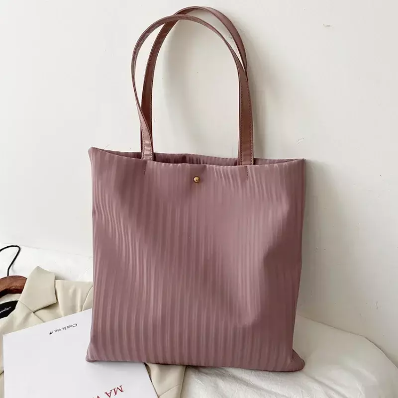 BBA155 tas tangan untuk wanita kapasitas besar tas belanja Tote warna Solid bergaris Pu kulit Corduroy