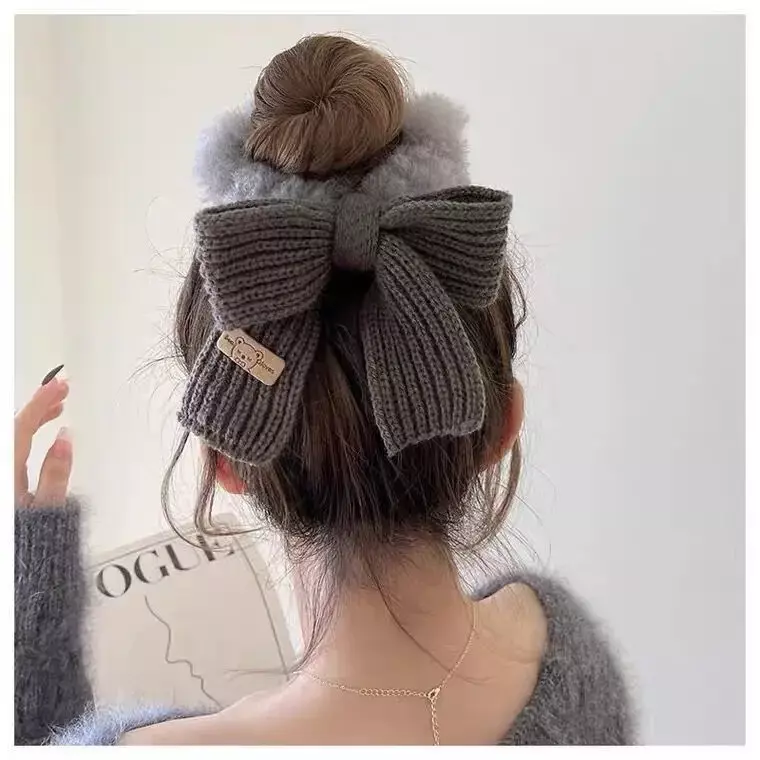 Anneaux de cheveux en laine d'agneau solide pour filles, épingle à cheveux avec nœud, accessoires pour cheveux, nouveau, automne, hiver