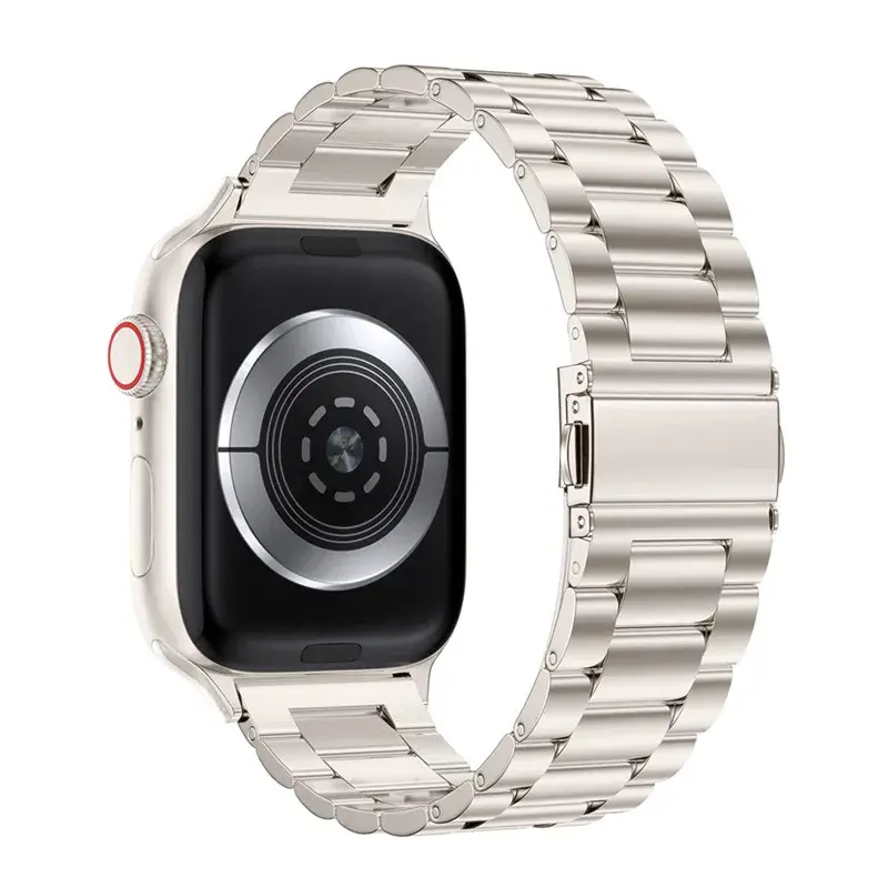 Bracelete de aço inoxidável para relógio Apple, Ultra 2, 49mm, 45mm, 44mm, 42mm, iWatch SE 9 8 7 6 5 Correa, 41mm, 40mm, Star Light