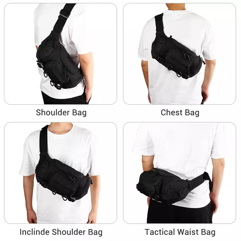 Pacote de cintura tática multifuncional, Fanny Bag, Pacote Mensageiro Crossbody Shoulder, Saco de armazenamento para caminhadas e caça ao ar livre