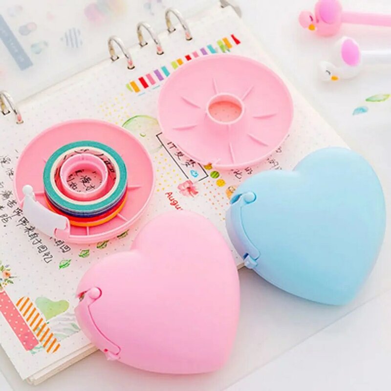 South Korea Creative Cartoon Stationery Portable Love Heart Donut Tape Holder Invisible Tape Cutter With Small Tape