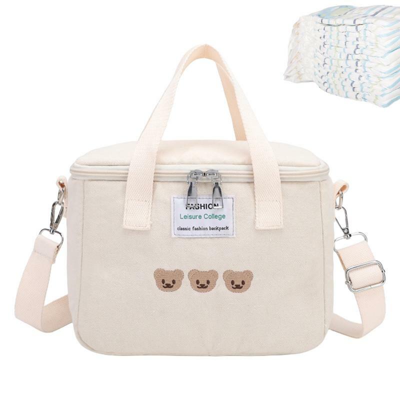 Small Diaper Bag Tote Travel Diaper Tote Cute Nappy Bag Large Capacity Storage Bag With Insulation Layer Compartment Adjustable