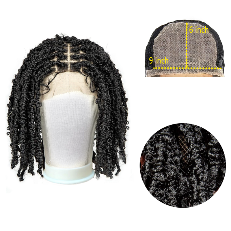 Plecione peruki krótka, koronkowa peruka Front kręcone kwadratowe części bez zawiązanych syntetycznych plecionych peruki pudełko pleciona peruka dla czarnych kobiet