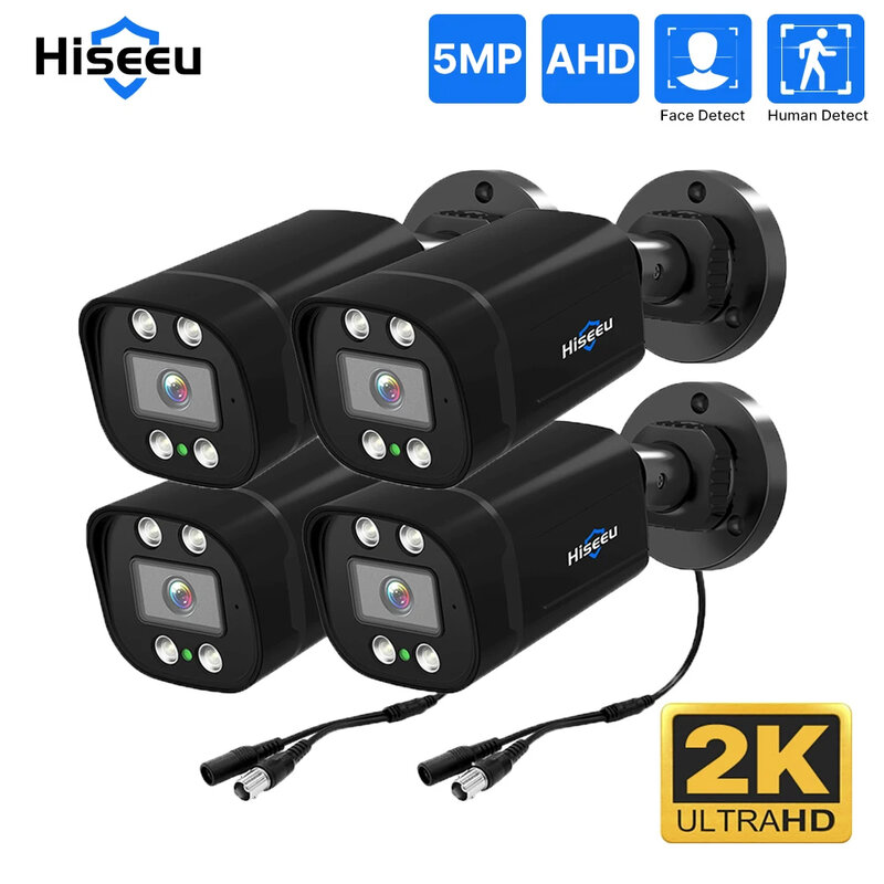 Hiseeu-Outdoor Video Surveillance Cameras, Analógico DVR Sistema de Segurança, 5MP AHD CCTV Camera, Visão Noturna, 1080P, 2MP, XMEye, 4 Pacote