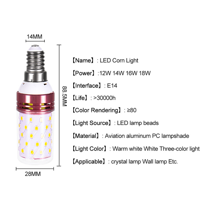 Lâmpada de milho led tri-color luz e27 e14 pequeno parafuso 12w 16w milho luz vela bulbo doméstico economia de energia fria/quente lustre