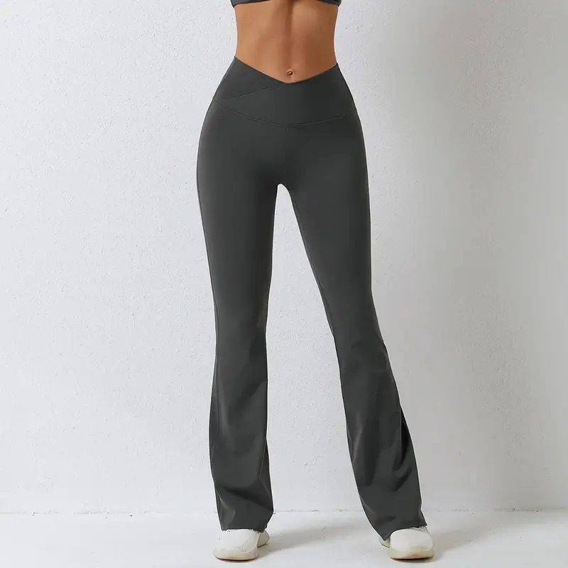 Sanding tight-fitting dance wide-leg pants, high waist and hips, casual bell-bottoms and fitness exercise yoga pants.