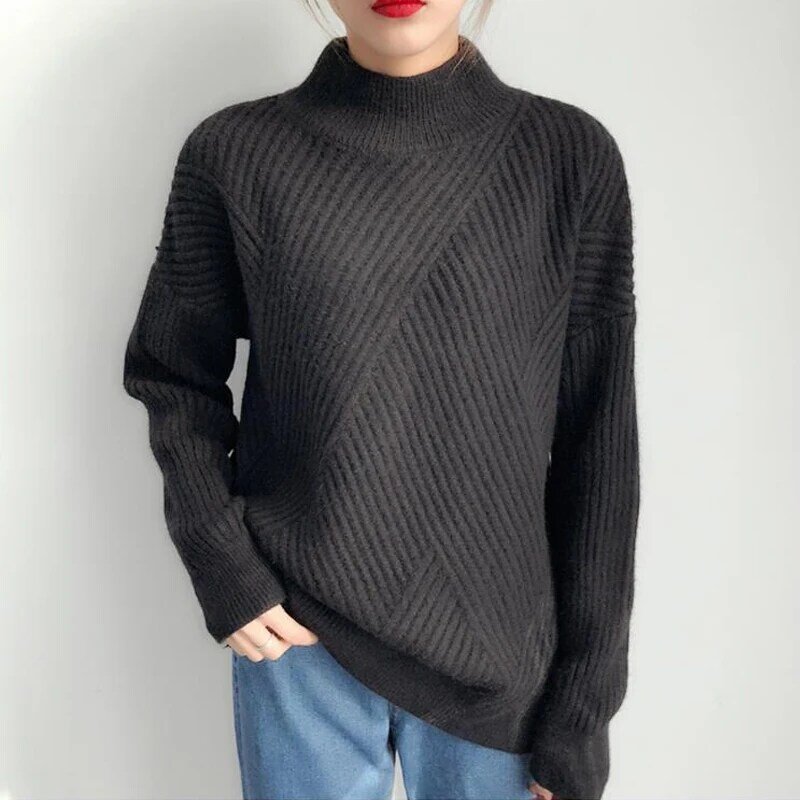  High Quality Women Autumn Winter Sweater Knitted Female Polluver Turtleneck Femme Sweaters Knitwear 6 Colors White Yellow