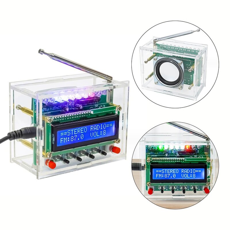 أجزاء لحام إنتاج راديو FM رقمي ، شاشة LCD ذاتية الصنع ، مصباح LED وامض ، RDA5807 FM ، 87-42 MHZ ، صناعة الراديو