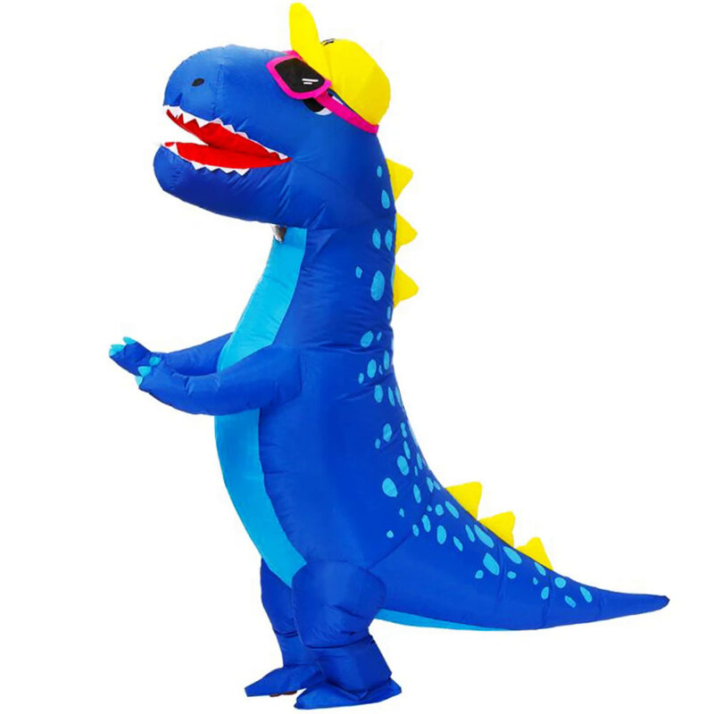 Costume da dinosauro gonfiabile T-Rex blu adulto Cartoon Anime mascotte divertente natale Halloween Party costumi Cosplay vestito