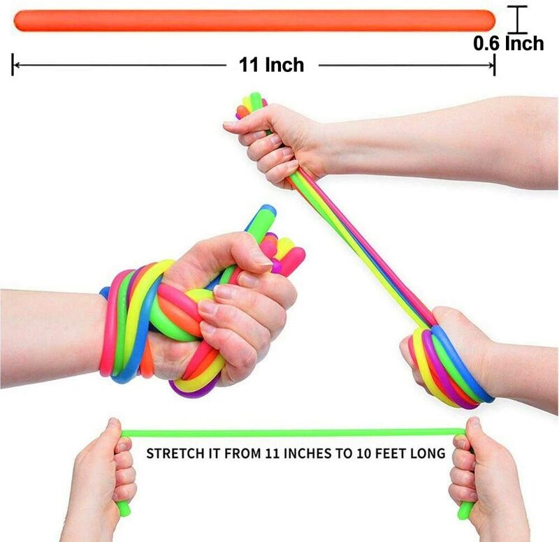 6 pak mainan sensor fidget tali melar, mainan pereda stres mie lengan penguat resistensi untuk anak-anak dan dewasa