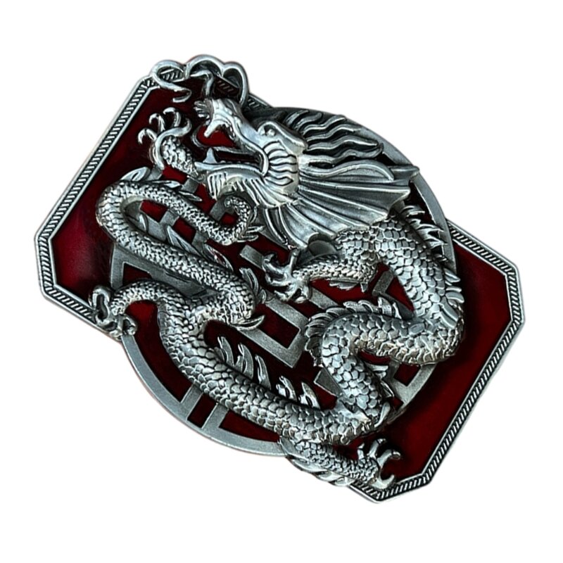 Hebilla cinturón con diseño dragón en relieve Metal estilo chino, hebilla cinturón delicada, accesorios DIY,