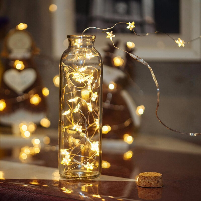 Lampu peri bintang 2m/4m/6m, lampu peri untuk kamar tidur, tali baterai, adaptor daya, lampu Natal, karangan bunga, dekorasi pesta pernikahan, liburan