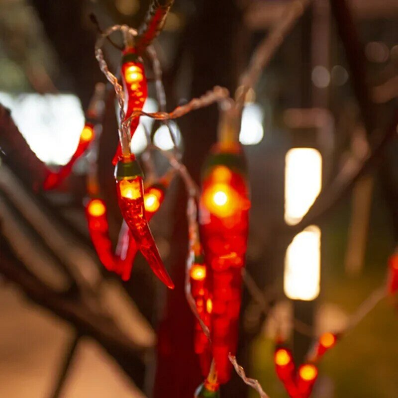 Luces de cadena de chile rojo, iluminación de hadas de 13 pies, 40LED, pimienta, funciona con batería USB, luz de cadena de cocina, lámparas de noche blancas cálidas