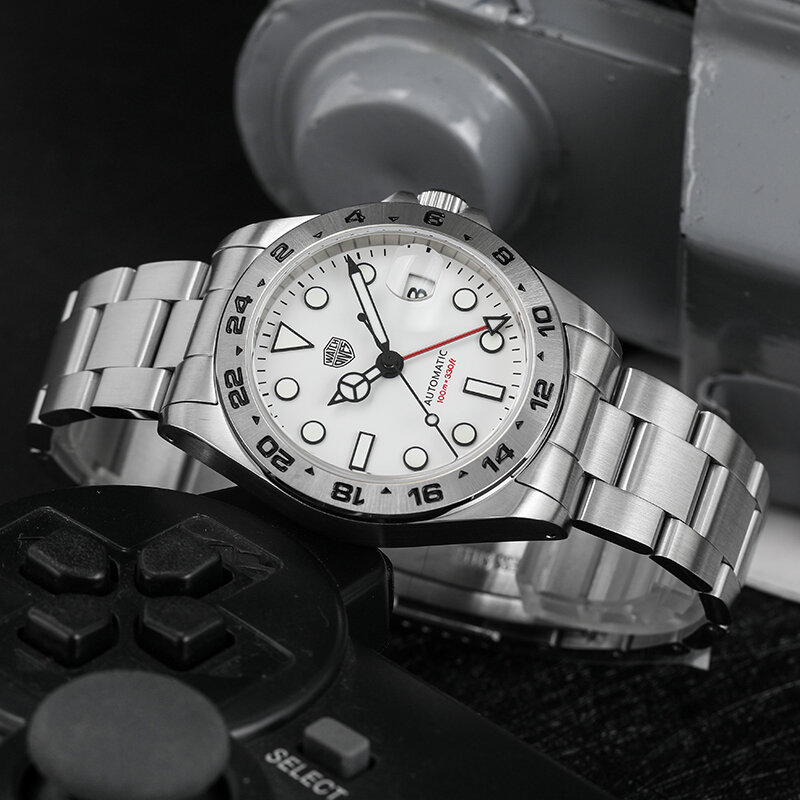 นาฬิกา WD16570อัตโนมัติ39มม., นาฬิกาแซฟไฟร์คริสตัลเคลือบใสยาว100ม. นาฬิกาข้อมือกันน้ำ