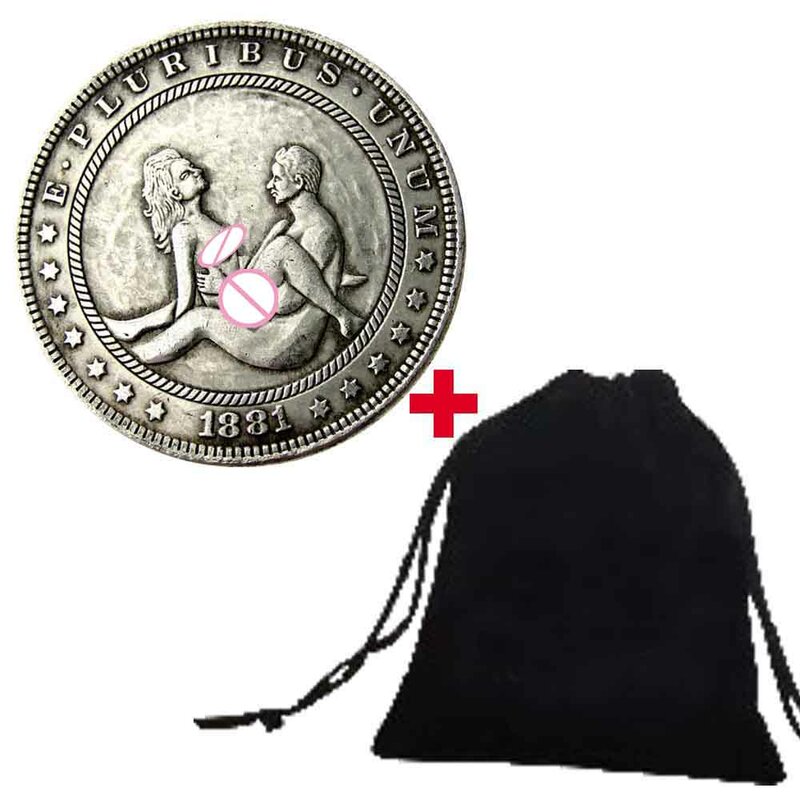 Romantic Love Nightclub One-Dollar Art Couple Coins Pocket Decision Coin Commemorative Good Luck Coin+Gift Bag