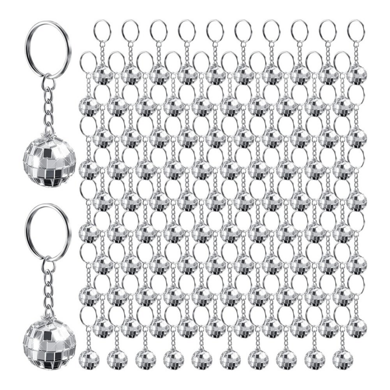 سلسلة مفاتيح كرة ديسكو مرآة فضّية ، هدايا حفلات ، 70S ، 48 قطعة