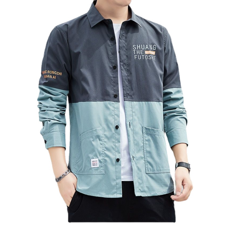최고급 남성 티셔츠 봄 가을 긴팔 캐주얼 작업 셔츠, 한국 패션, 남성 의류 B0026