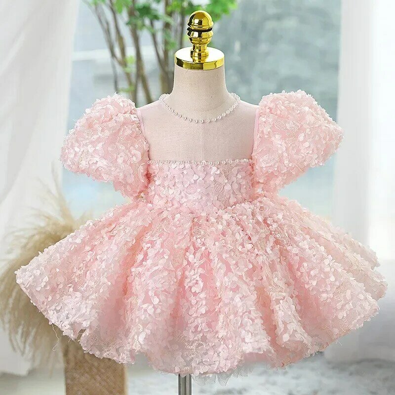 Flower Gril Dress Summer High Children's Princess Pink Sweet Wedding Little Girl Birthday Performance Wedding Party Dress Events
