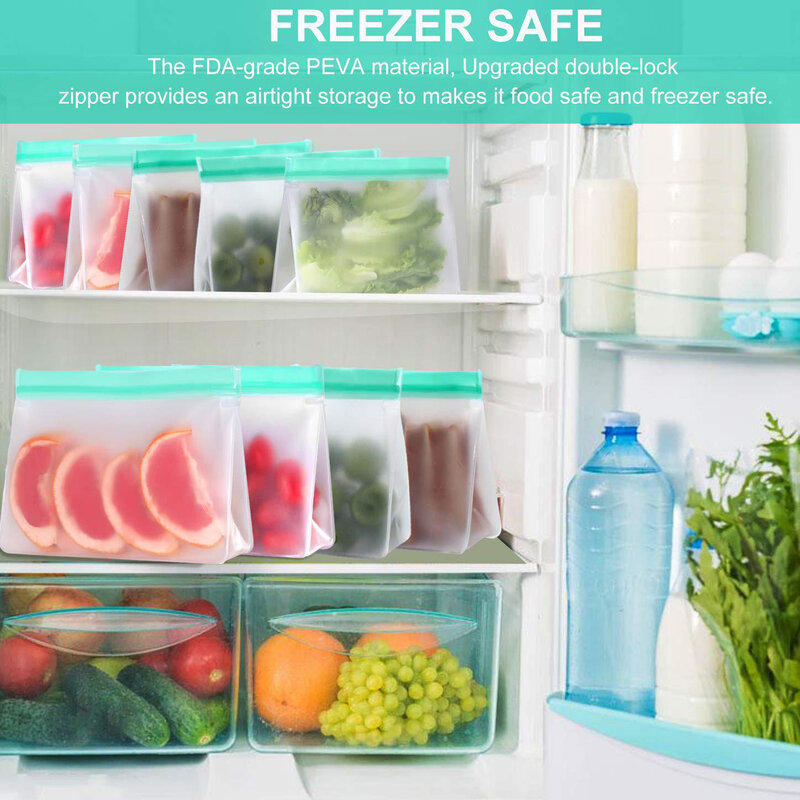 재사용 가능한 지 플락 백 PEVA 식품 가방 냉동고 식품 보관 가방 실리콘 백 누출 방지 주방 주최자 신선한 가방 BPA 무료