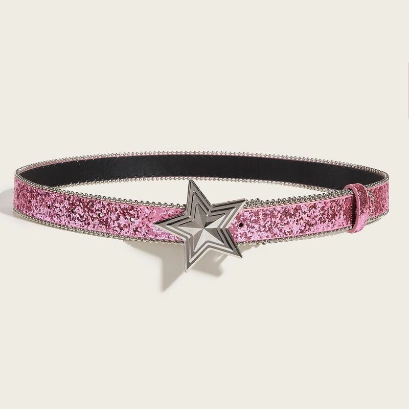 Y2K cintura con fibbia a stella in pelle rosa rilegatura elastica impreziosita in vita strass scintillanti accessori per la decorazione della sposa retrò