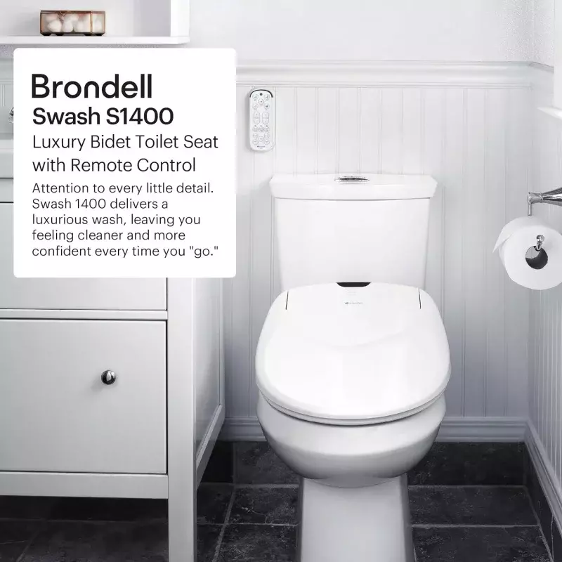 Brondell S1400-RW Swash 1400 Luxury Bidet Toilet Seat in Elongated White with Dual Stainless-Steel Nozzle Clean , Endless Water-