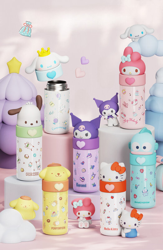 Sanrio Hello Kitty Water Cup 350Ml Kawaii My Melody Thermos Cups Anime Cartoon Kuromi Juice Cup bottiglia d'acqua isolata regali per bambini