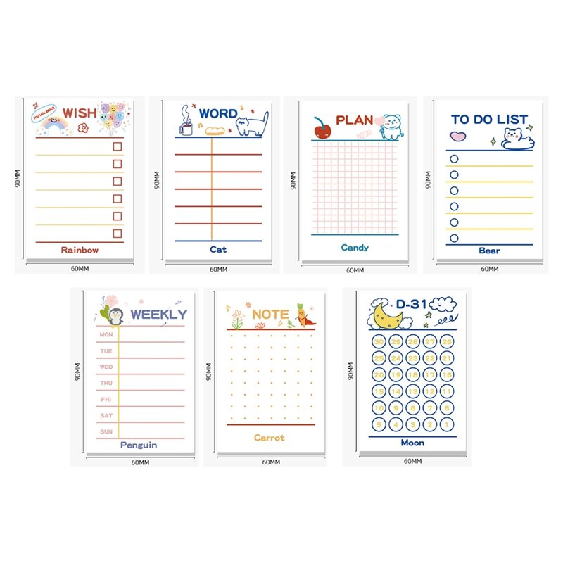 Notas pegajosas alinhadas diariamente para planejador de trabalho Notepad durável, planejador diário bonito, 600 folhas, 14Pack, 9x6