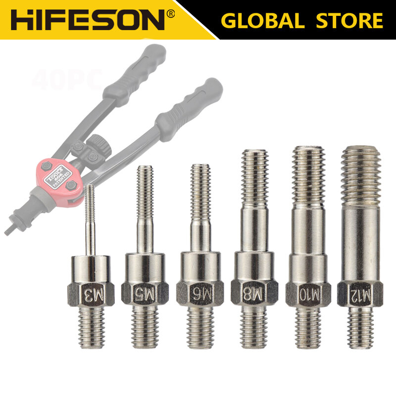 HIFESON-Mão Rivet Nut Gun Parte, Cabeça de rebite roscada manual, Parafusos de substituição, Pull Rod para BT-606, 605, 607, M3, M4, M5, M6, M8, M10, M12