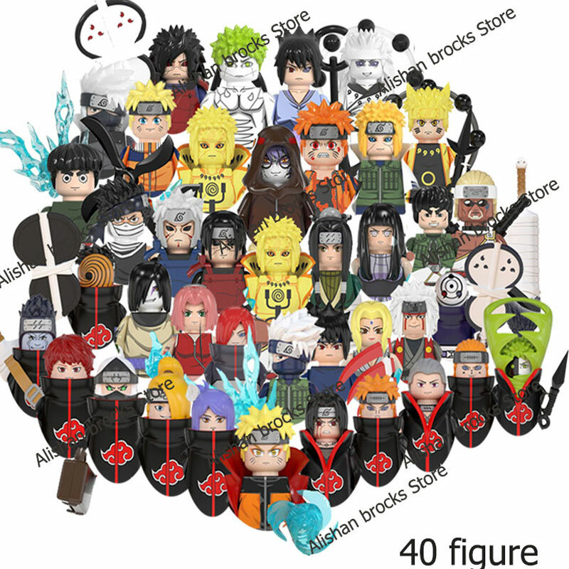 Bloques de construcción de Naruto para niños, personajes japoneses de dibujos animados, figuras de acción, cabezas, juguetes, minifiguras