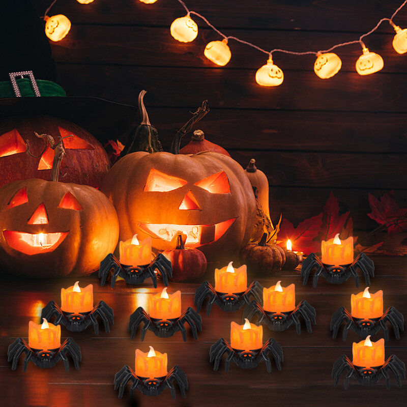2Pcs Halloween LED candela elettronica luce ragno zucca lampada per la casa luce notturna decorazione del partito puntelli di errore casa stregata