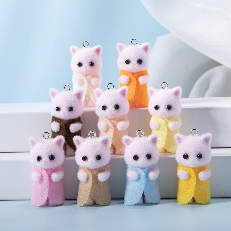귀여운 원피스 의류 푹신한 고양이 매력 다채로운 3D 키티 귀걸이 키체인 펜던트 액세서리, DIY 공예 쥬얼리 제작, 30 개