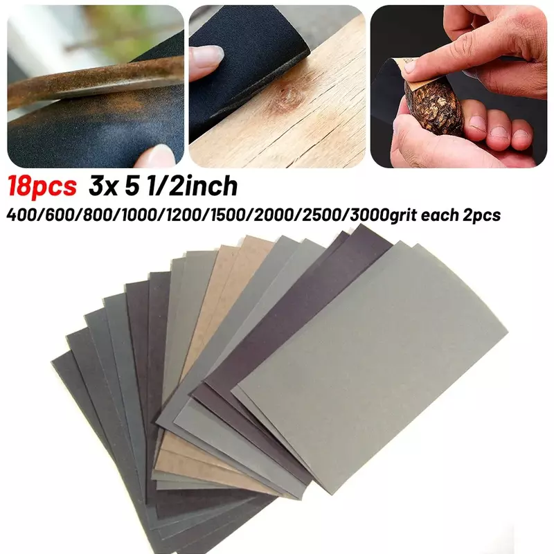 18Pcs Sandpaper 400 600 800 1000 1200 1500 2000 2500 3000 Grit Sand Paper Water/Dry Sanding Paper Abrasive Tools
