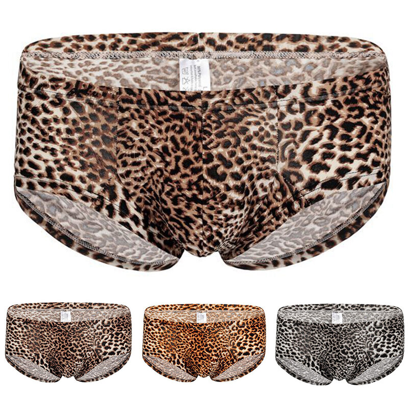 Boxer de roupa interior leopardo masculino, cuecas de cintura baixa, bolsa protuberante, calcinha respirável, elasticidade, magro, cuecas macias, sexy