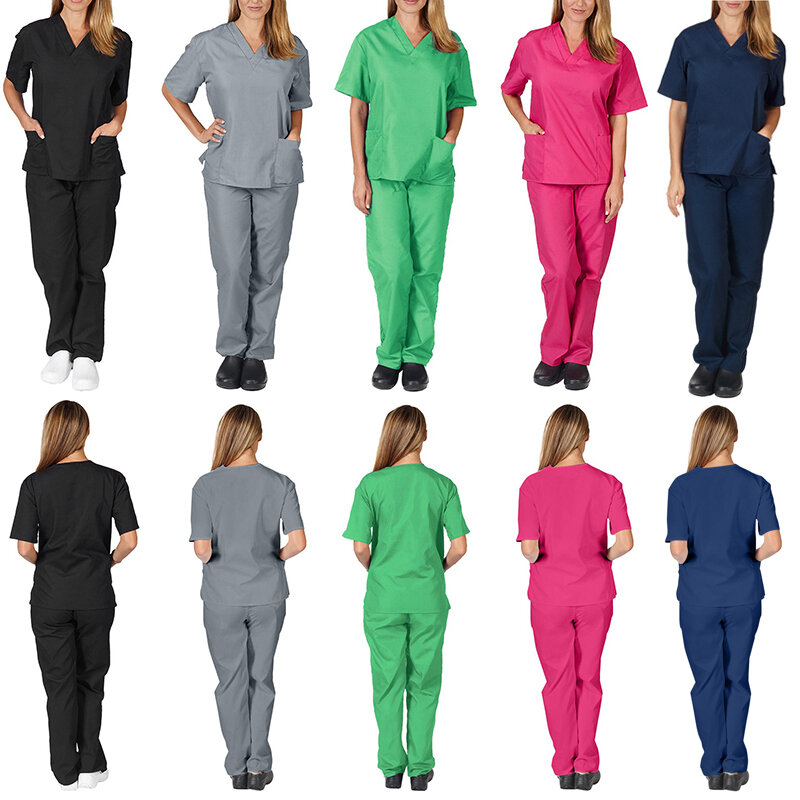 Форма медсестры, медицинская костюмы с V-образным вырезом, униформа для ухода за домашними животными в салоне, спа-салоне, рабочая одежда с коротким рукавом, топы и брюки