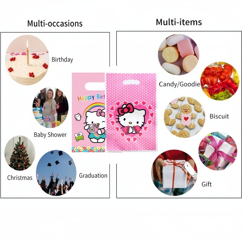 Sacs cadeaux Hello Kitty pour filles, décoration d'anniversaire, sac à bonbons à poignée Kawaii, boîte d'emballage, cadeaux de fête préChristophe, fournitures de fête