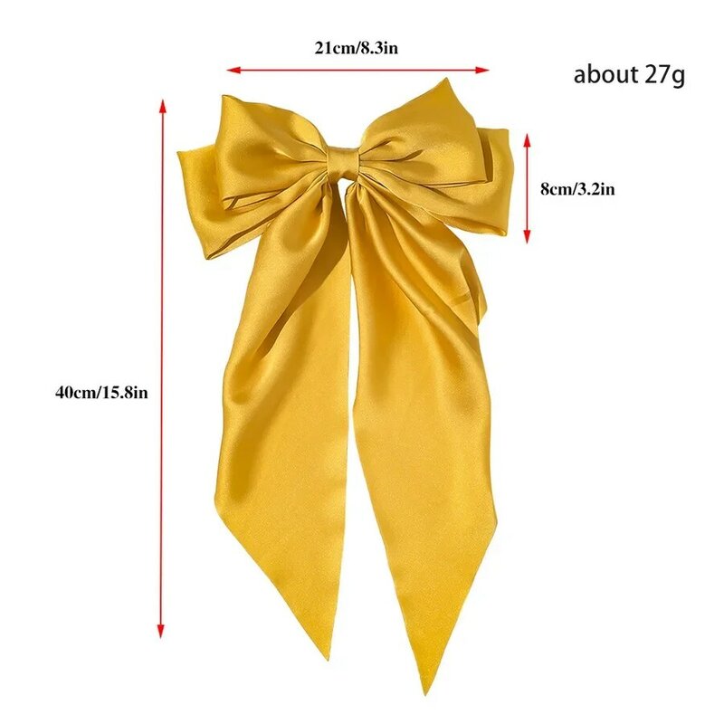 Korean Accessories Hair Clips for Women Girls Big Bowknot Solid Satin Long Ribbon Bows Spring Clamp Barette Cheveux Femme 2023