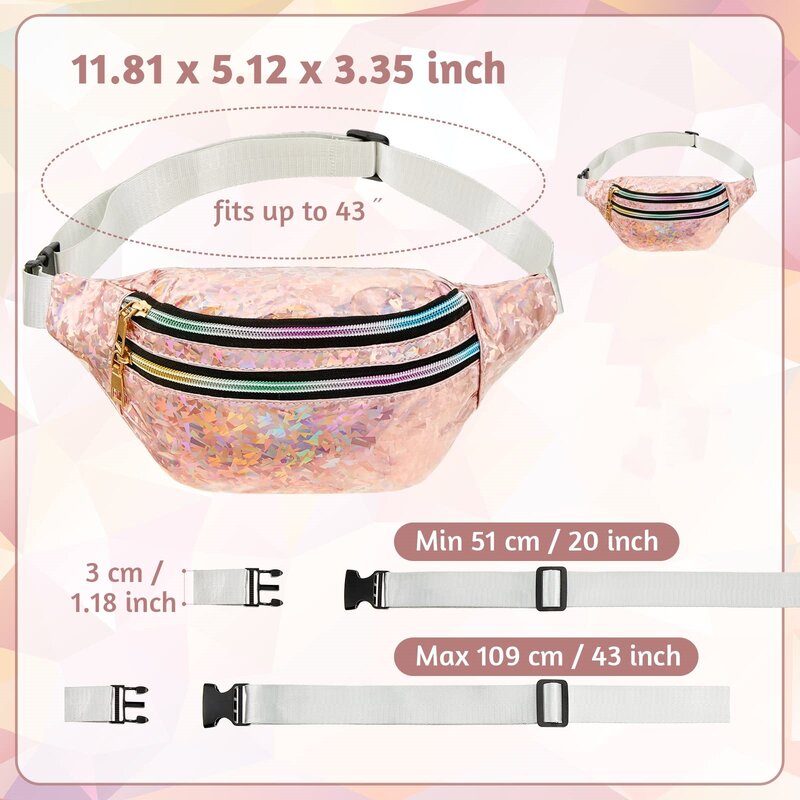 Holographic Fanny Packs for Women Cute Waist Packs Shiny Waist Bum Bag Waterproof for Travel Party Festival Running Hiking