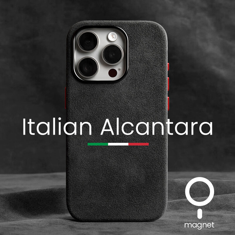 Coque de téléphone magnétique Alcantara pour iPhone, cuir Élde luxe, voiture souriante, coques en daim, 15 Pro Max, 14, 13, 12 Mini