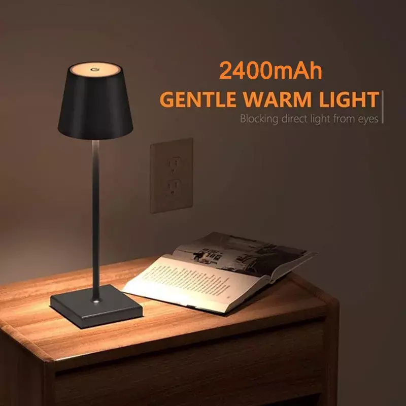 Lampu meja sentuh LED, lampu meja SENTUH sederhana 2400mAh, dekorasi luar ruangan, lampu samping tempat tidur kreatif, tiga warna