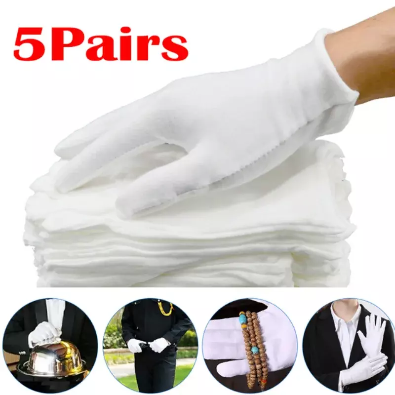ถุงมือทำงานผ้าคอตตอนสีขาว10ชิ้นสำหรับเช็ดมือแห้งถุงมือสปาถุงมืออุปกรณ์ทำความสะอาดบ้านสูงพิธีการ