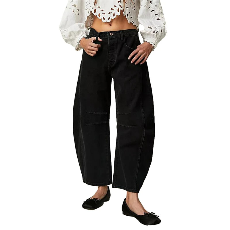 여성용 로우 웨이스트 헐렁한 데님 팬츠, 세련된 단색, 남자친구 테이퍼 팬츠, 2000 년대 패션, y2k 크롭 청바지